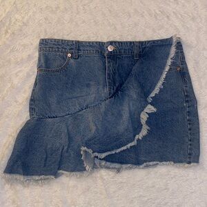 Love Tree Denim Frayed Asymmetrical Ruffle Mini Skirt